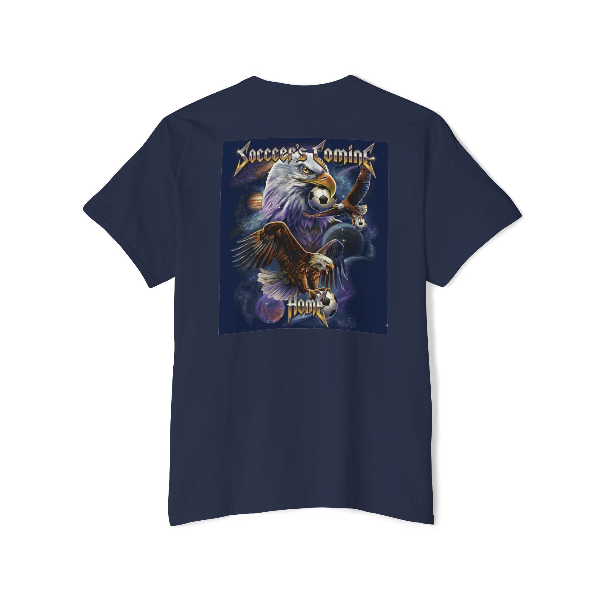 Soccer's Coming Pocket Tee — Eagle Soccer Team Graphic T-Shirt